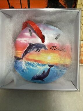 Florida Dolphin Sunset Hanging Ornament - Multicolor
